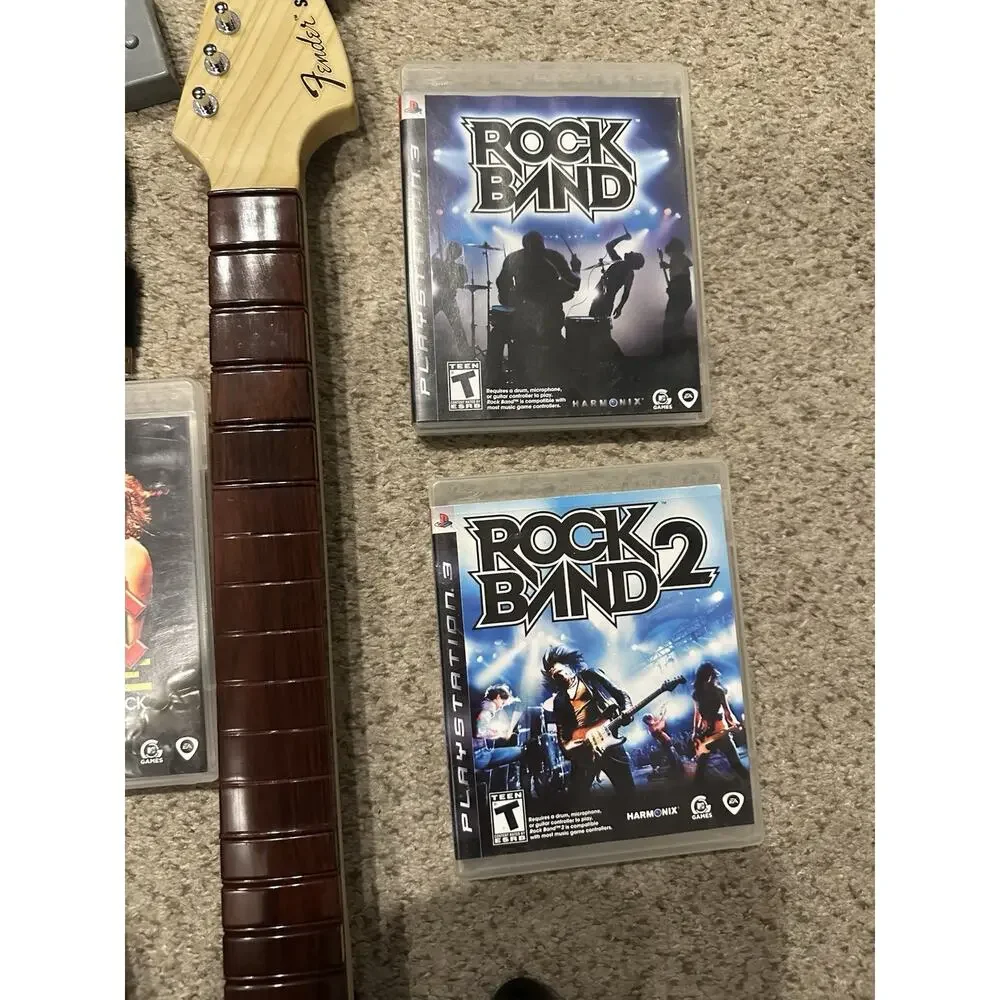 PlayStation 3 PS3 Rock Band Sunburst Wireless Guitar W Dongle 3 Games Rockband